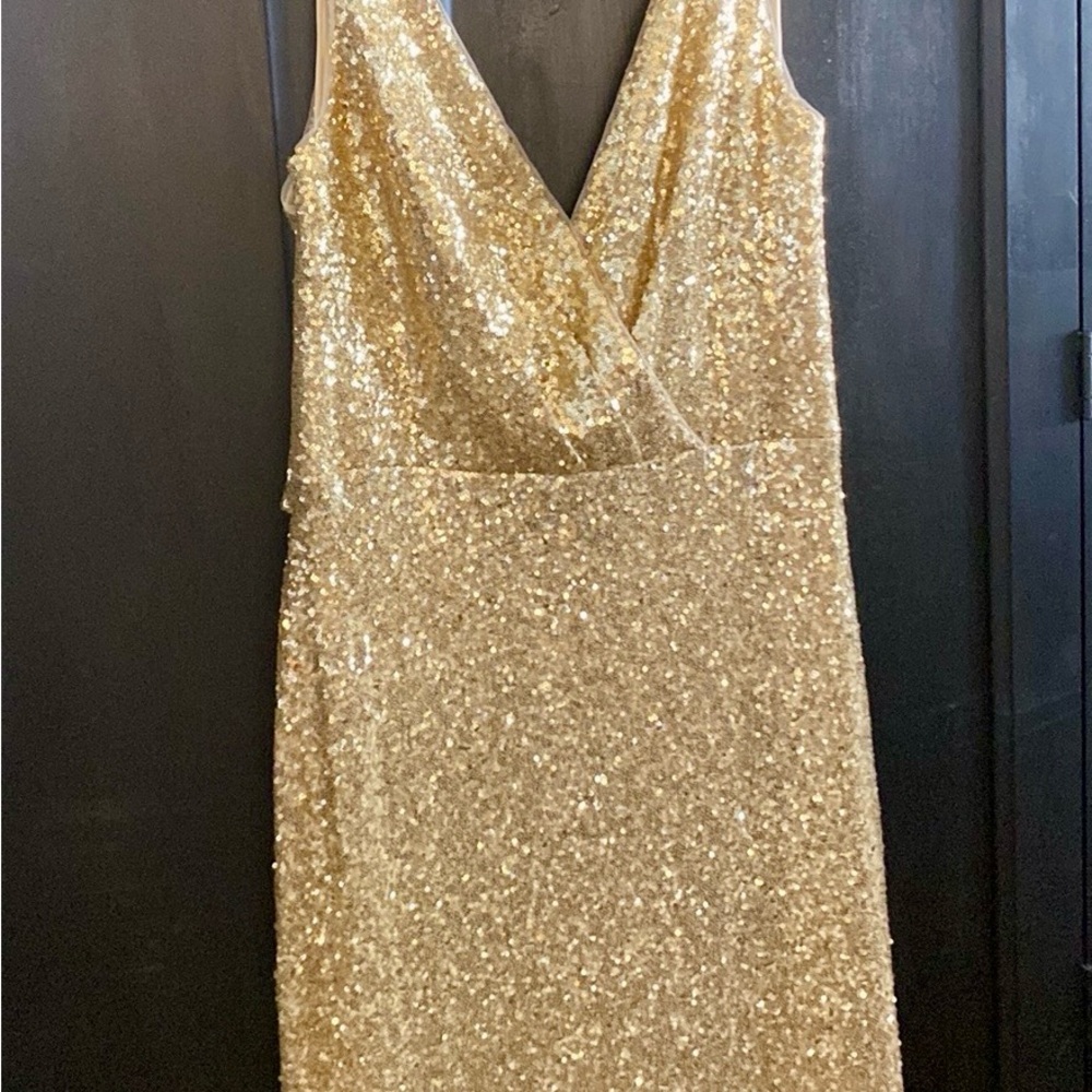 Theia / gold sequins dress/ great condition/ unaltered / size 12